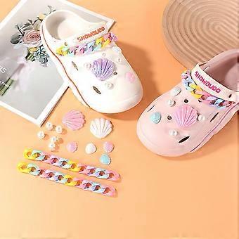Dww-A set (shoes not included) of holey shoes, DIY accessories, cute cartoon shell shoes, decorative buckle, shoe upper accessories, flower chain acce