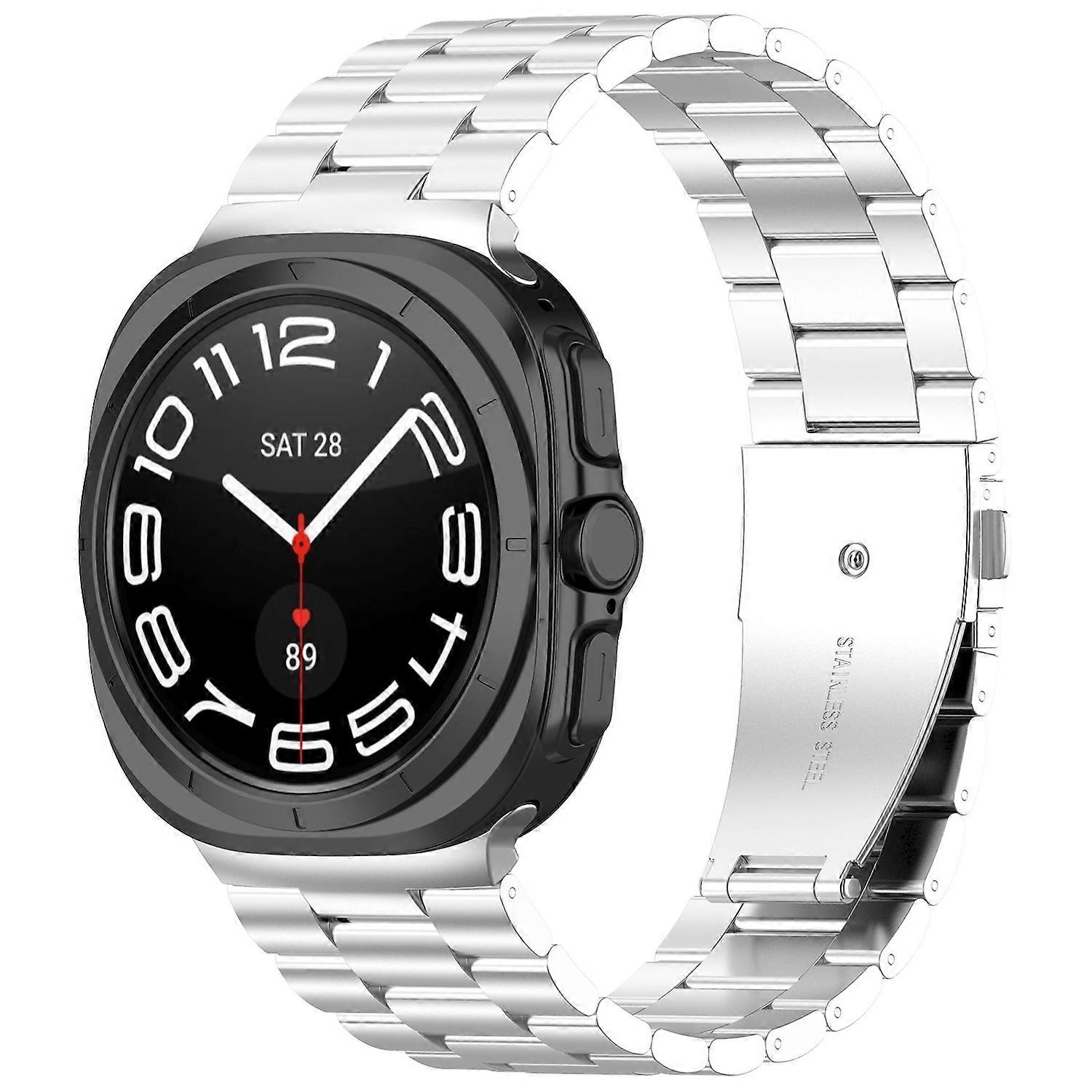 Bracelet de montre de rechange en acier inoxydable argenté à trois perles pour Samsung Galaxy Watch Ultra 47 mm