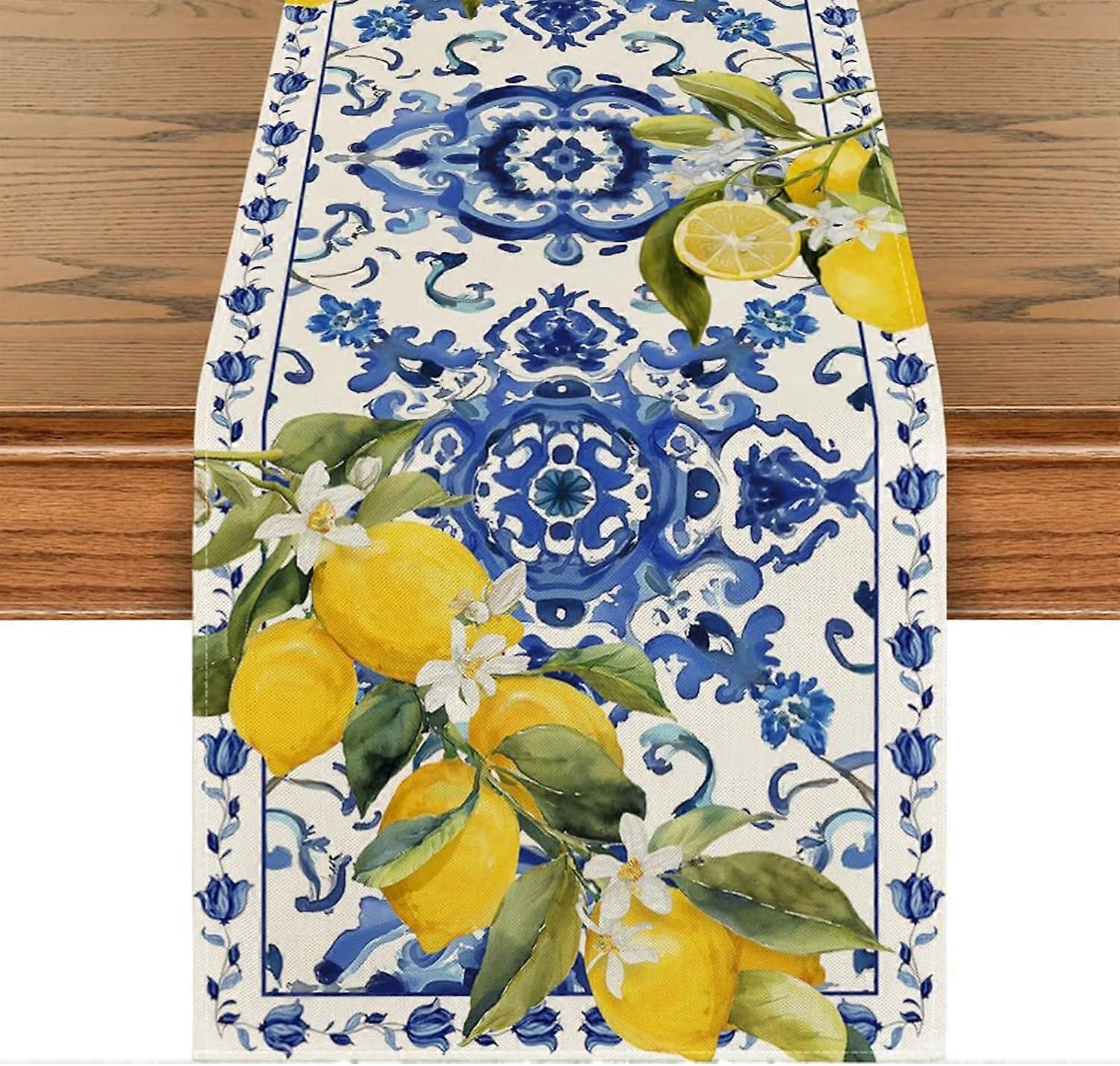 Table Runner, Mediterranean Lemons Summer Table Runner, Modern Garden