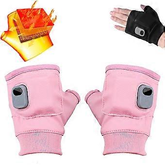 USB Heated Fingerless Gloves for Women with Digital Temperature Control, Rechargeable Warm Gloves for Work and Cycling (Pink)
