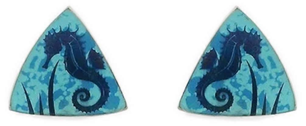 Ti2 Titanium Seahorse Stud Earrings - Blue
