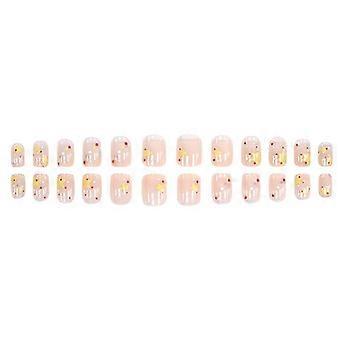 24Pcs Fashion Blush Star Short Square False Nails With Jelly Adhesive Detachable Full Cover Press On Artificial Nails Tips