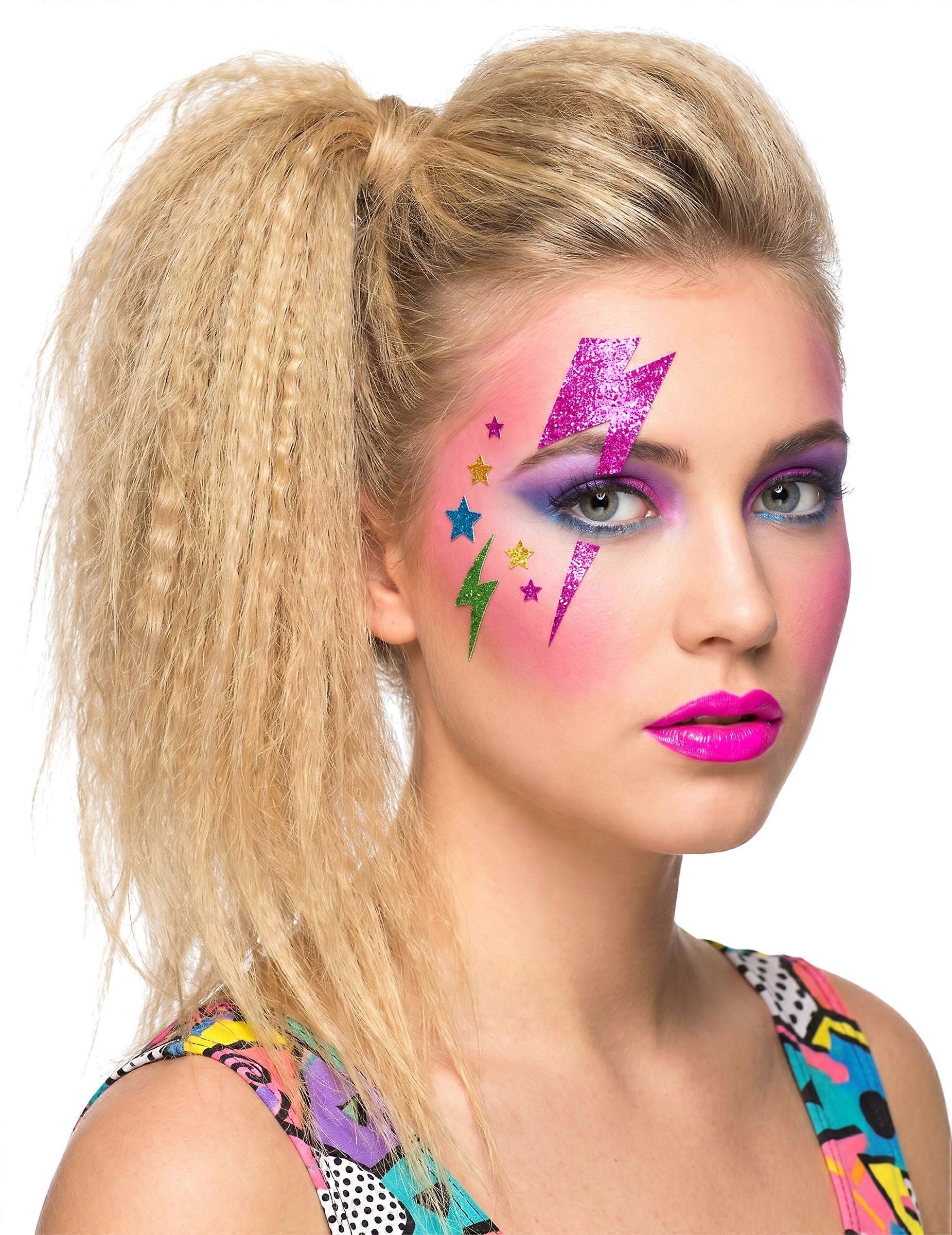 Multicolored glitter lightning face stickers