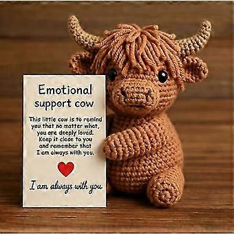 Handmade Emotional Support Cow Mini Crochet Animal with Inspirational Message Card Soft Comfort Craft for Friends Family Birthday Gift