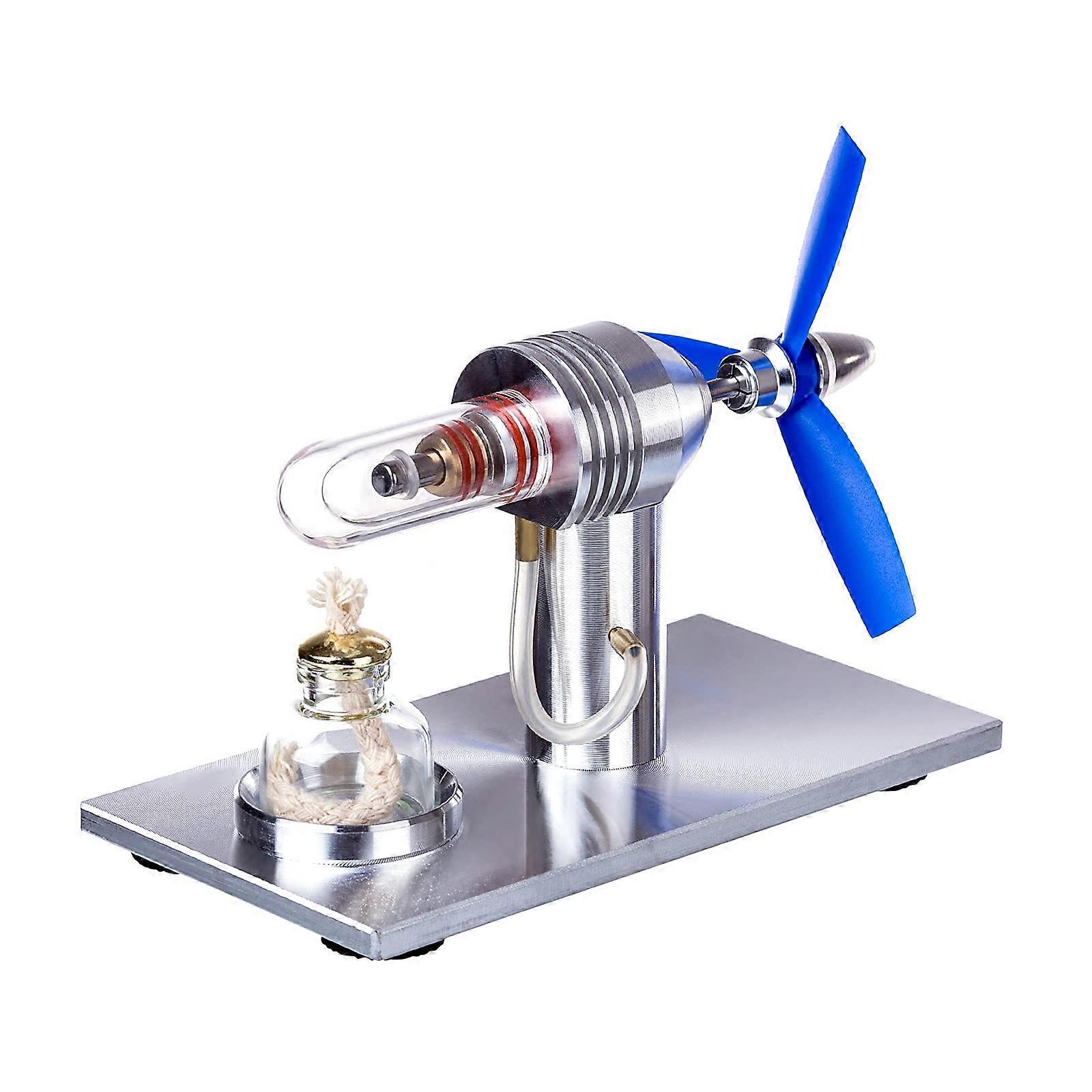 Stirling Engine Model Airplane Head with ThreeBlade Propeller for STEM Physics Demonstration Silver