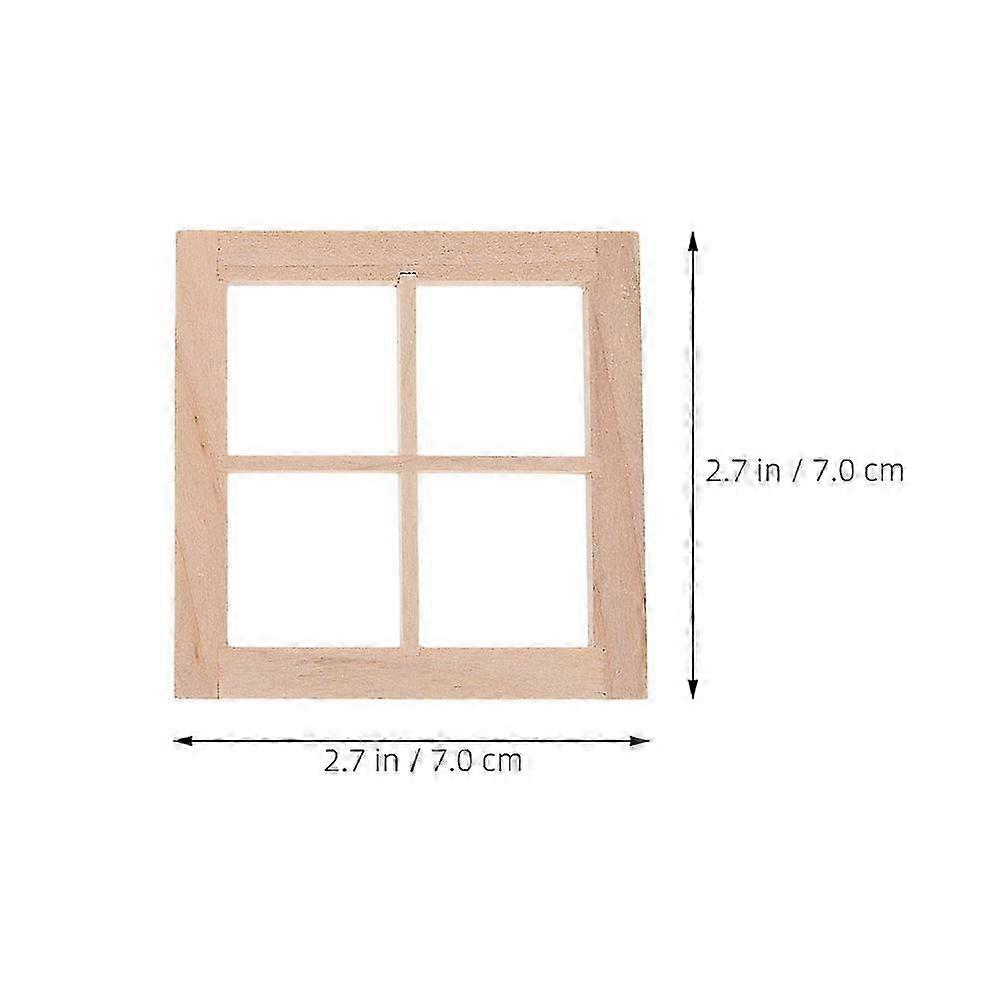 Dollhouse Window Model Fourgrid Solid Wood compatible with Miniature Use 2Pcs