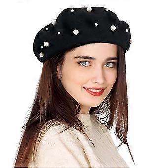 Fall Hats Women Red Beret Hats Women Beret Kids French Beret Pearls Wool French Beret Hat Black Beret