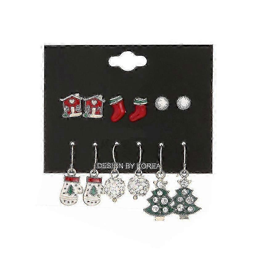 Christmas Earring Kit 6pairs Tiny Cute Gloves House Tree Stud