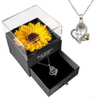 Gift Set with Artificial Sunflower Soap, Acrylic Jewelry Box and Necklace for Women and Mom, Valentine's Day Mother's Day Anniversary
