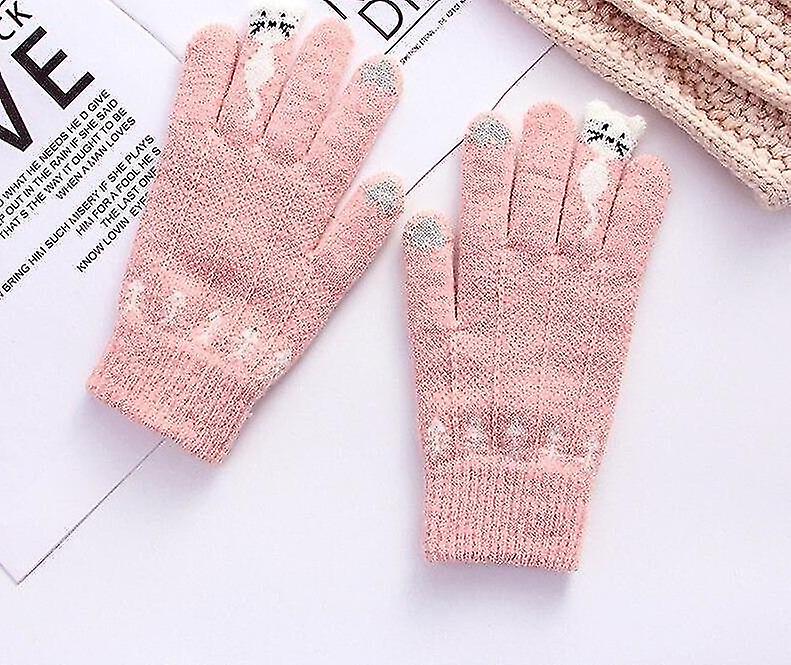 النساء الرجال الدافئة تمتد متماسكة Mittens تقليد الصوف كامل الاصبع لمسة الشتاء