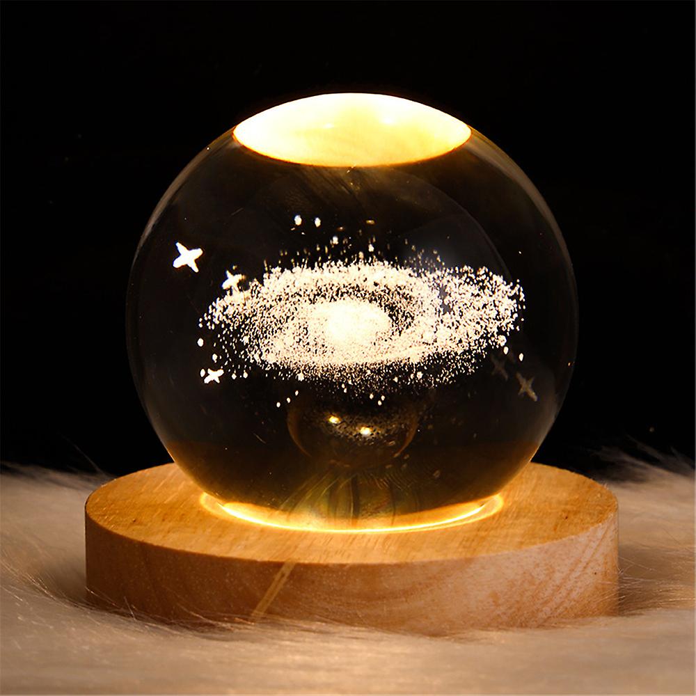 3d Galaxy système solaire boule de cristal veilleuse Saturne lune planètes gravure laser lampe de chevet avec support cadeau de Noël CC