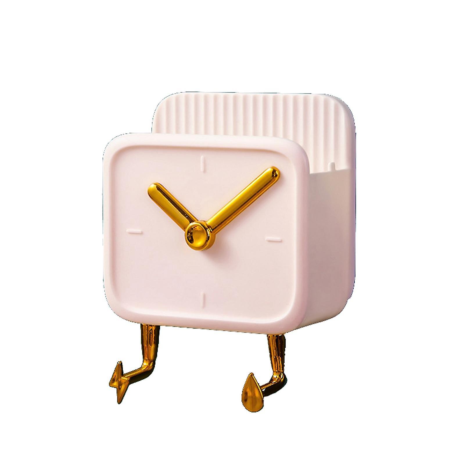Clock Shaped Storage Box PP Clock Shaped Multifunctional Container with Hooks for Dormitory Bedside White
