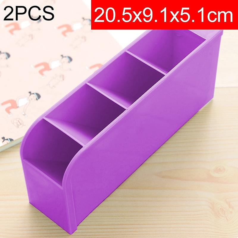 2 PCS Multi-function 4 Grid Desktop Pen Holder Office School Storage Case Plastic Box Desk Pen