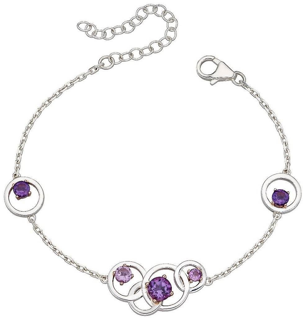Elements Silver Round Amethyst Bracelet - Silver/Purple