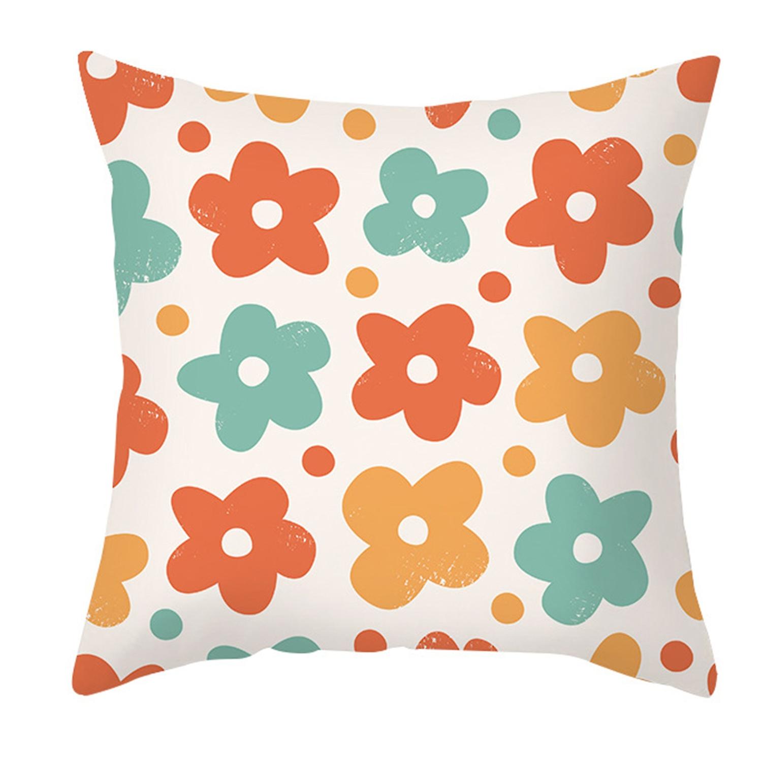 Cushion Cover Non-fading Invisible Zipper Polyester Peach Skin Floral Print Cushion Case for Sofa