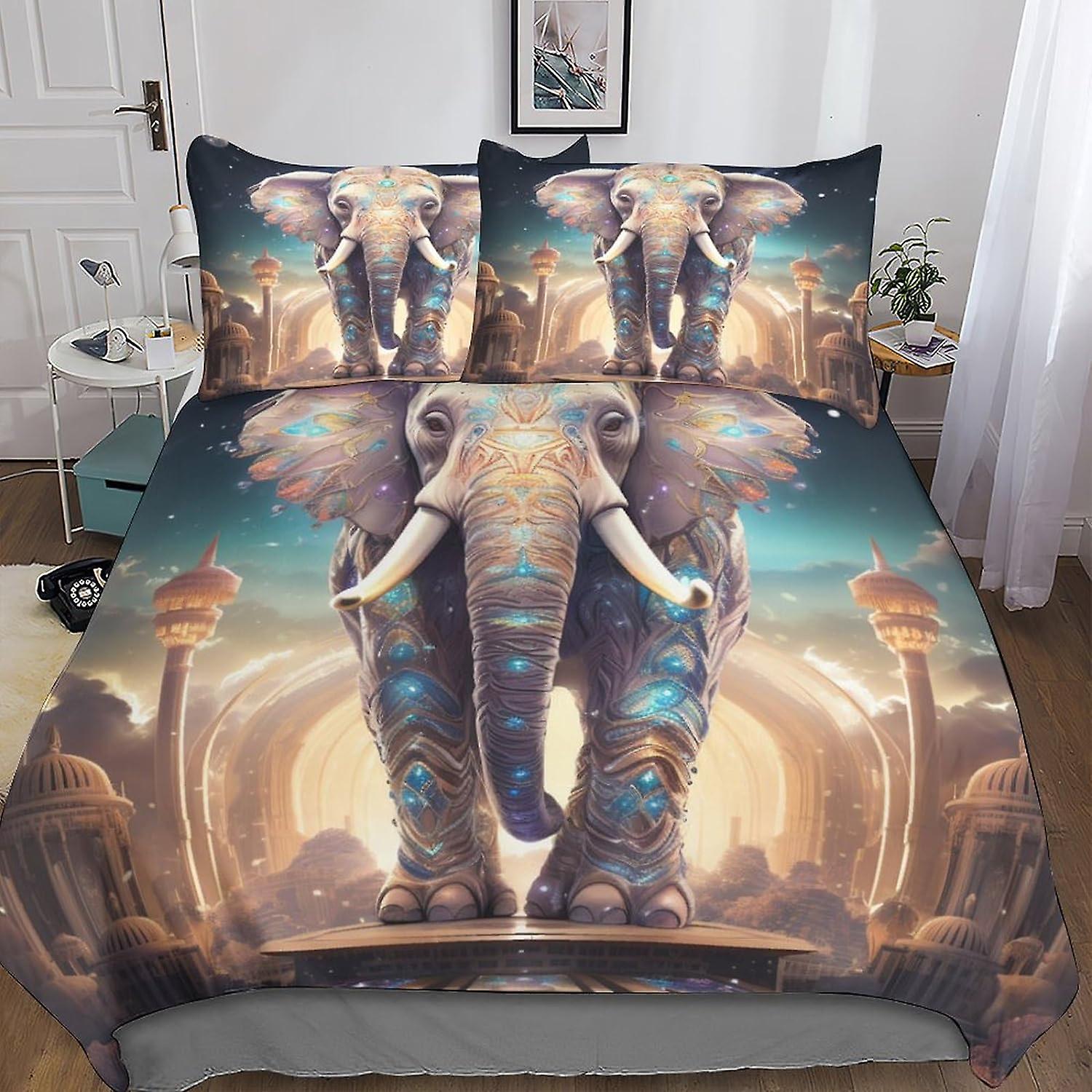 VCLUST Elephant Duvet Cover Set 3D Bedding Set Decorative Microfiber Polyester Creative Printing Comforter Cover with Pillow Shams, Zipper, 3 Piece Se