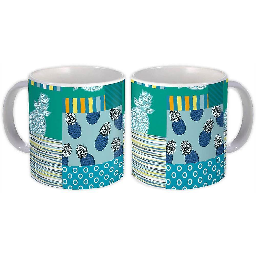 Caneca de Presente: Abacaxi Patchwork Indigo