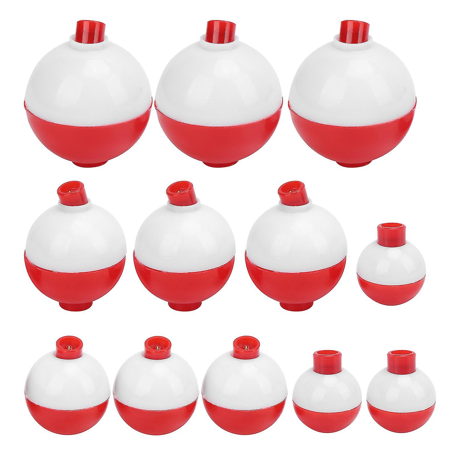 Fishing Bobbers Set 12pcs Hard ABS Snap-On Floats Red White Round