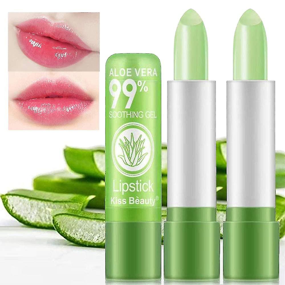 2 Pack Aloe Vera Lipstick Long Lasting Nutritious Lip Balm Lips Moisturizer Magic Temperature Color Change Lip Gloss (green)
