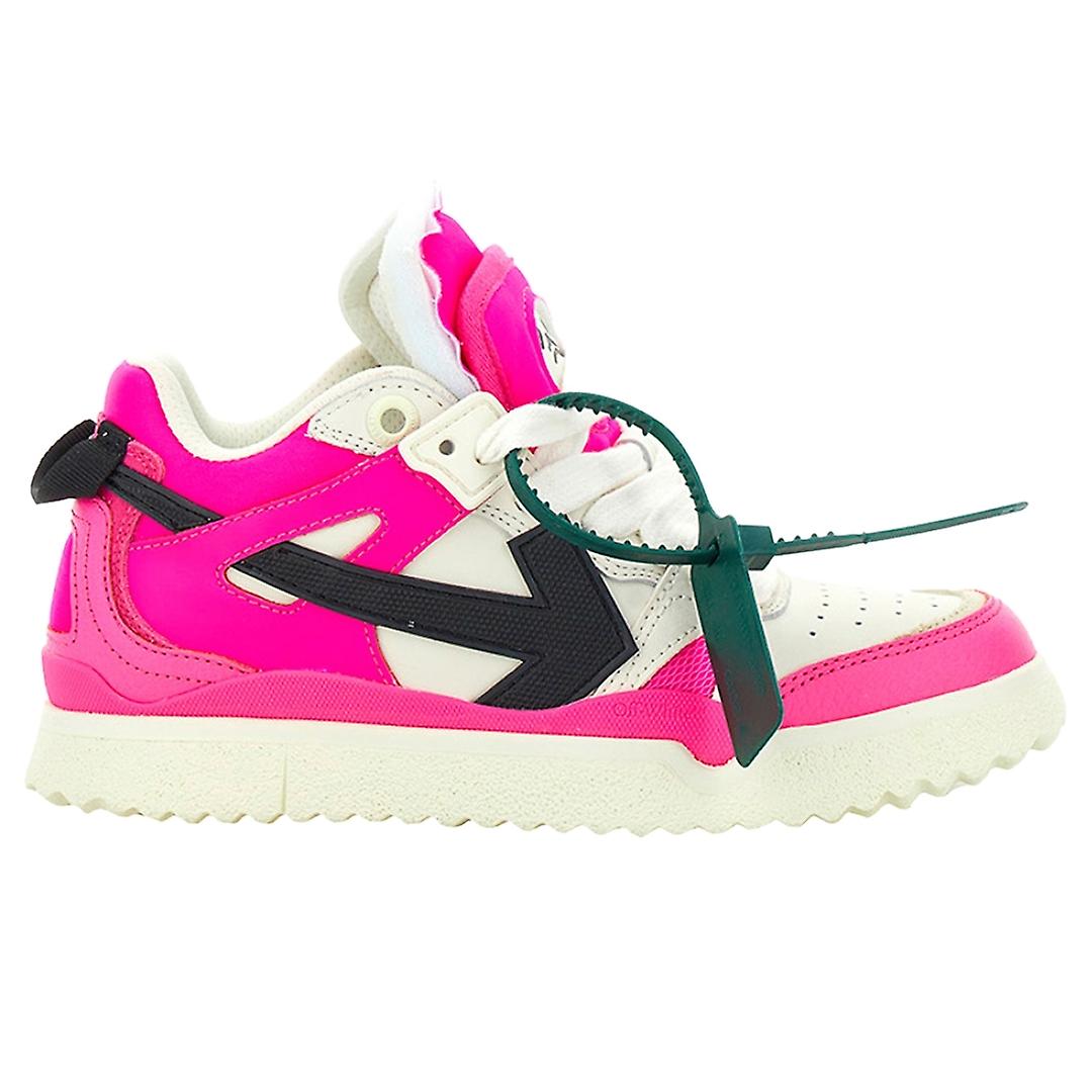 Gebroken witte midtop fuchsia leren sneakers