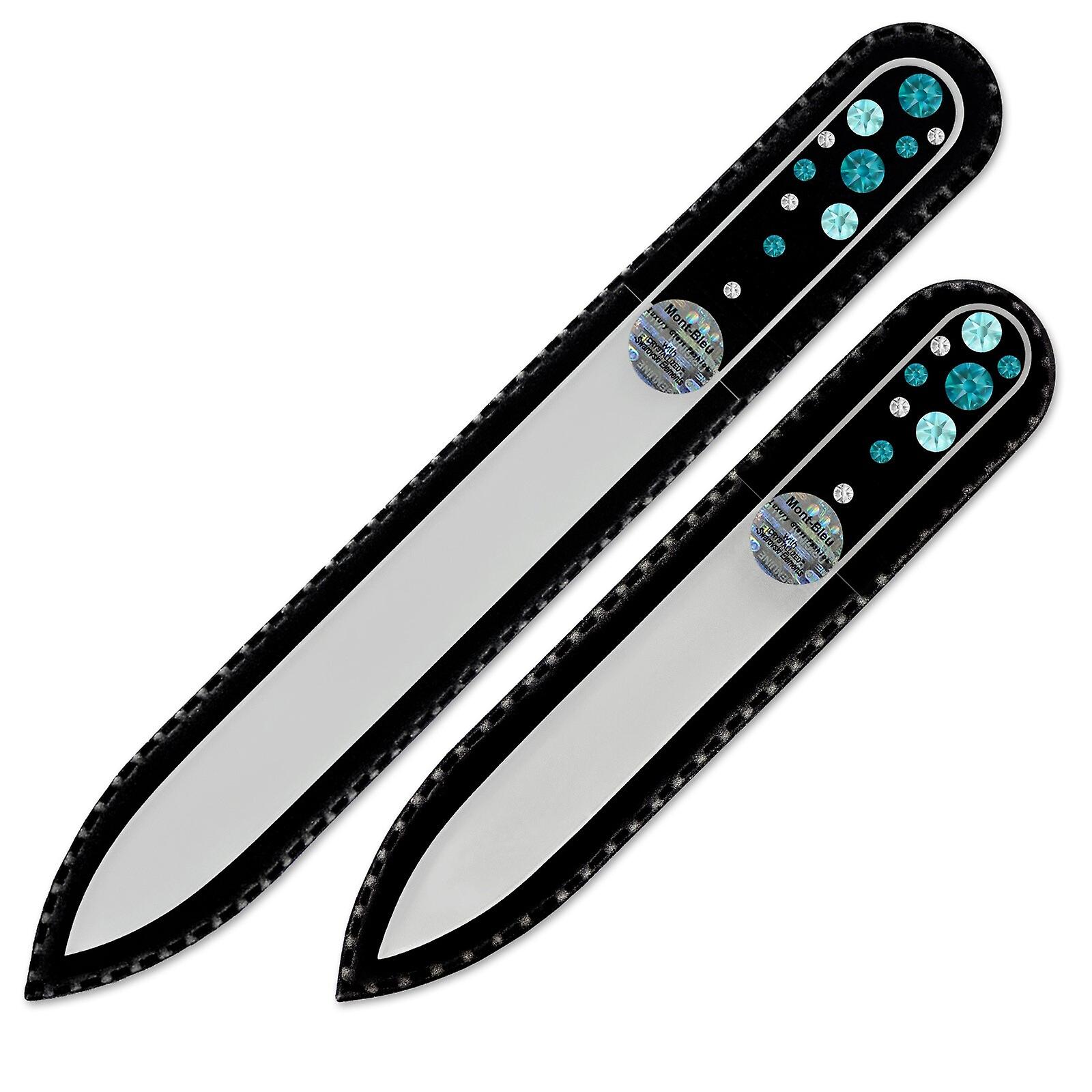 Set of 2 Transparent Crystal Nail Files with crystals W-MS - Blue Zircon - Light Turquoise