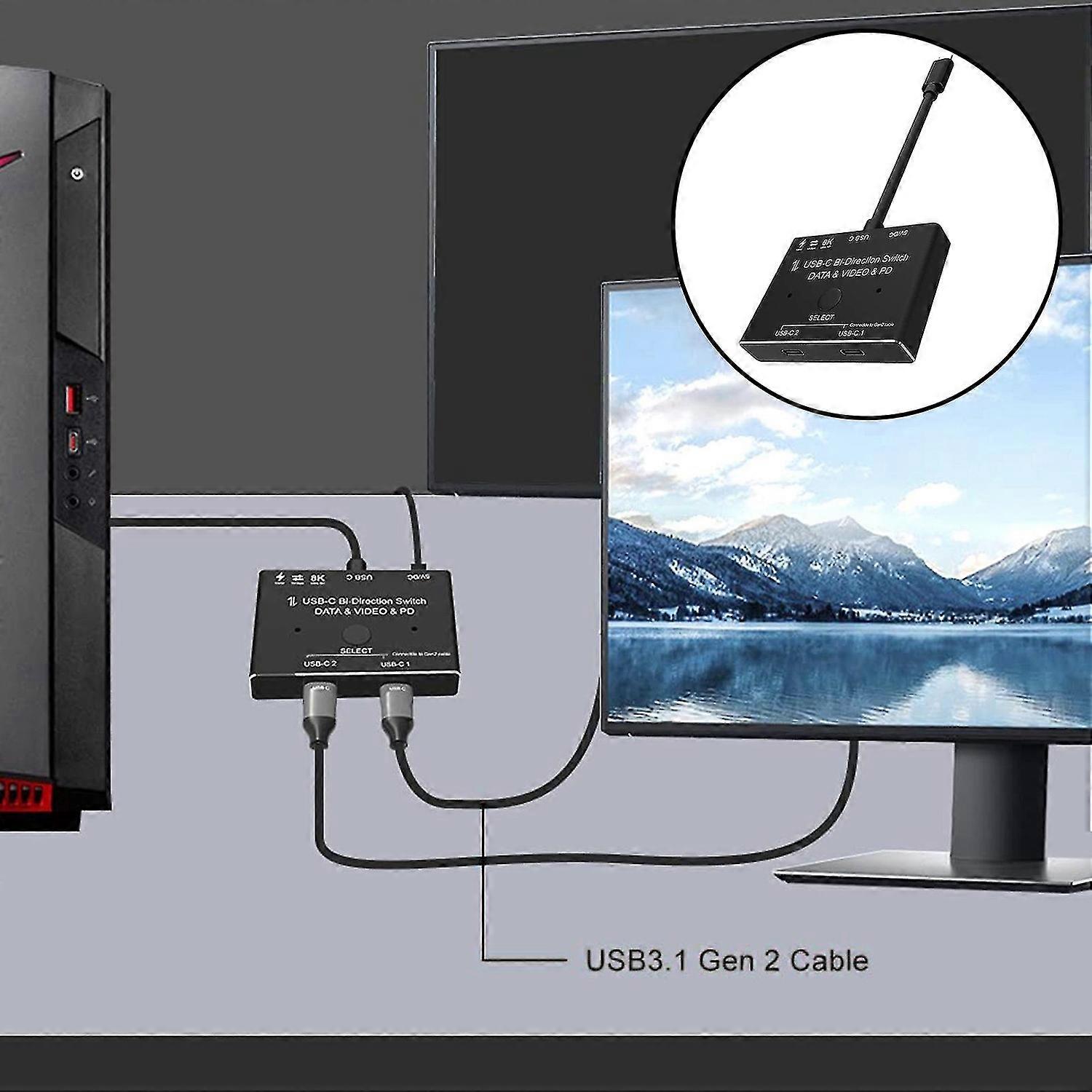 Type-C Switcher Two-way HD-compatible PD 100W 8K@30Hz USB 3.1 Splitter Data Video Switch Adapter for