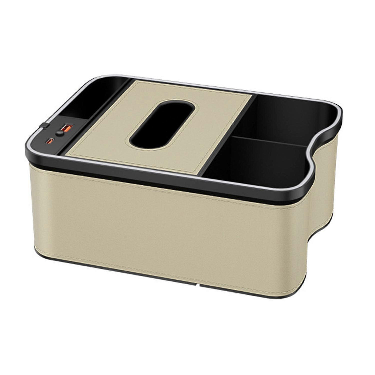 Car Armrest Storage Box with Charging Ports Multi-Mode LED Lights Design Large Capacity Auto Console