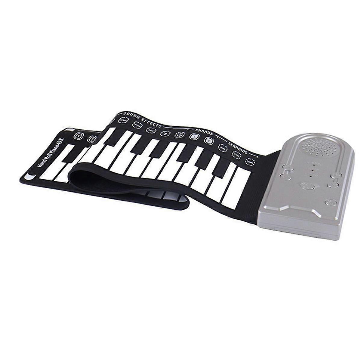 49-Key Hand-Rolled Piano with Speaker Portable Folding Children'S Piano Beginner Piano Teaching Instrument Silver