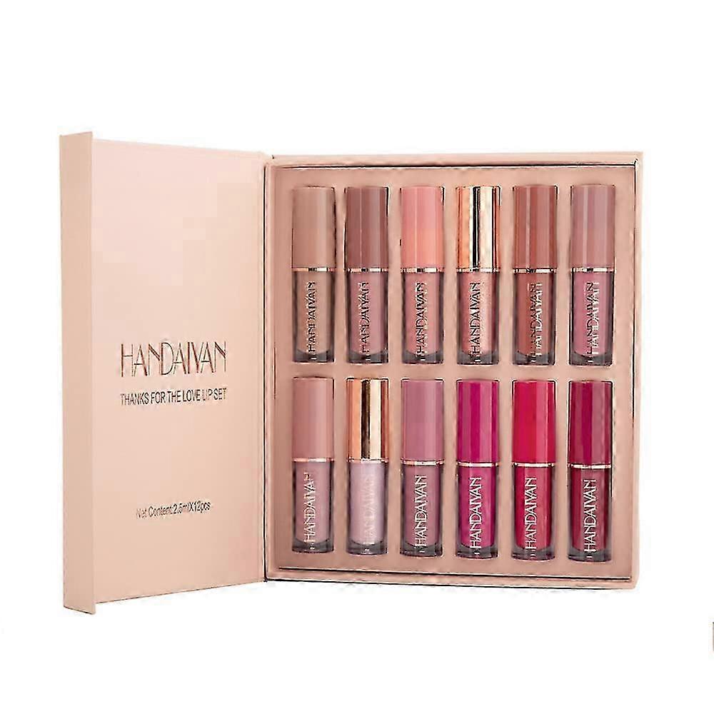 12Pcs Velvet Matte Liquid Lipstick Set, Waterproof Long Lasting Quick-drying Non-Stick Cup Nude Lip Stain Kit, Up to 24H Wear