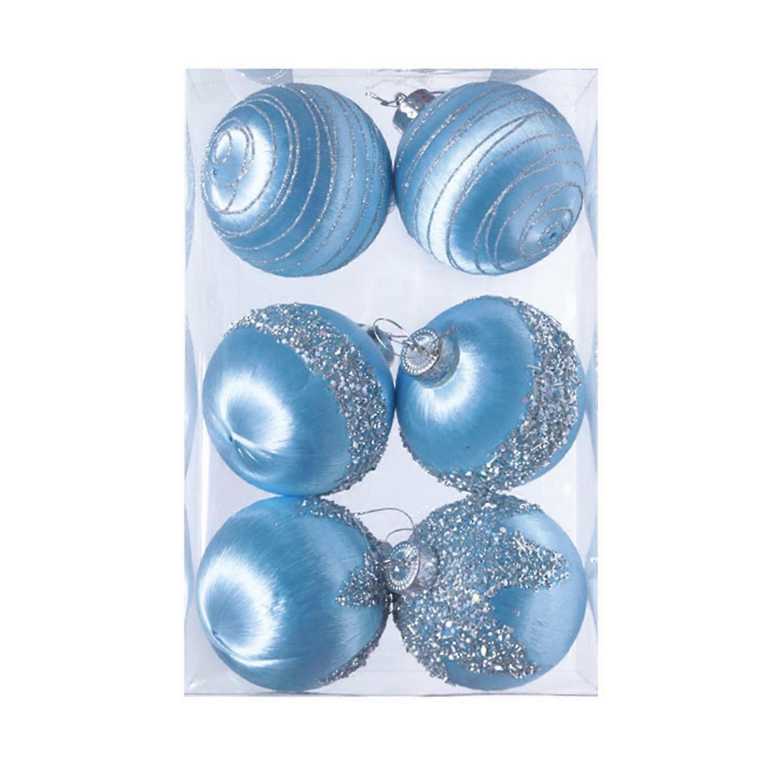6 Pcs Christmas Ornaments Balls Shatterproof Flocked Ball with Small Beads Indoor Hanging
