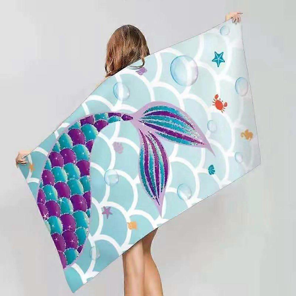 בת הים מגבת חוף - 160 x 80 ס"מ מגבת אמבטיה לילדים בד מגבת כותנה רך ידידותי לעור סופג מקלחת נסיעות שחייה מגבת קמפינג