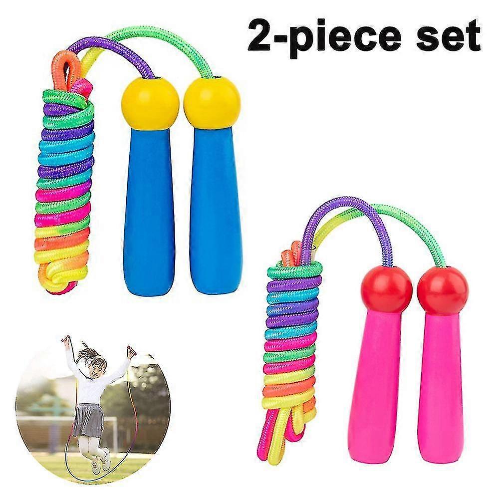 Kids Jump Rope With Wood Handles, Rainbow Jumping Rope, Adjustable Skipping Rope, Kids F