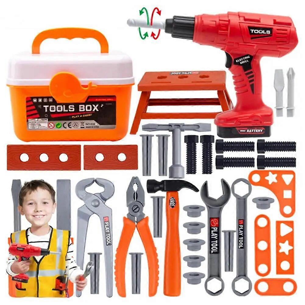 Reversible Toy Drill for Kids Interactive Learning Pretend Play Set for Boys with Electric Chainsaw Screwdriver for Simulation