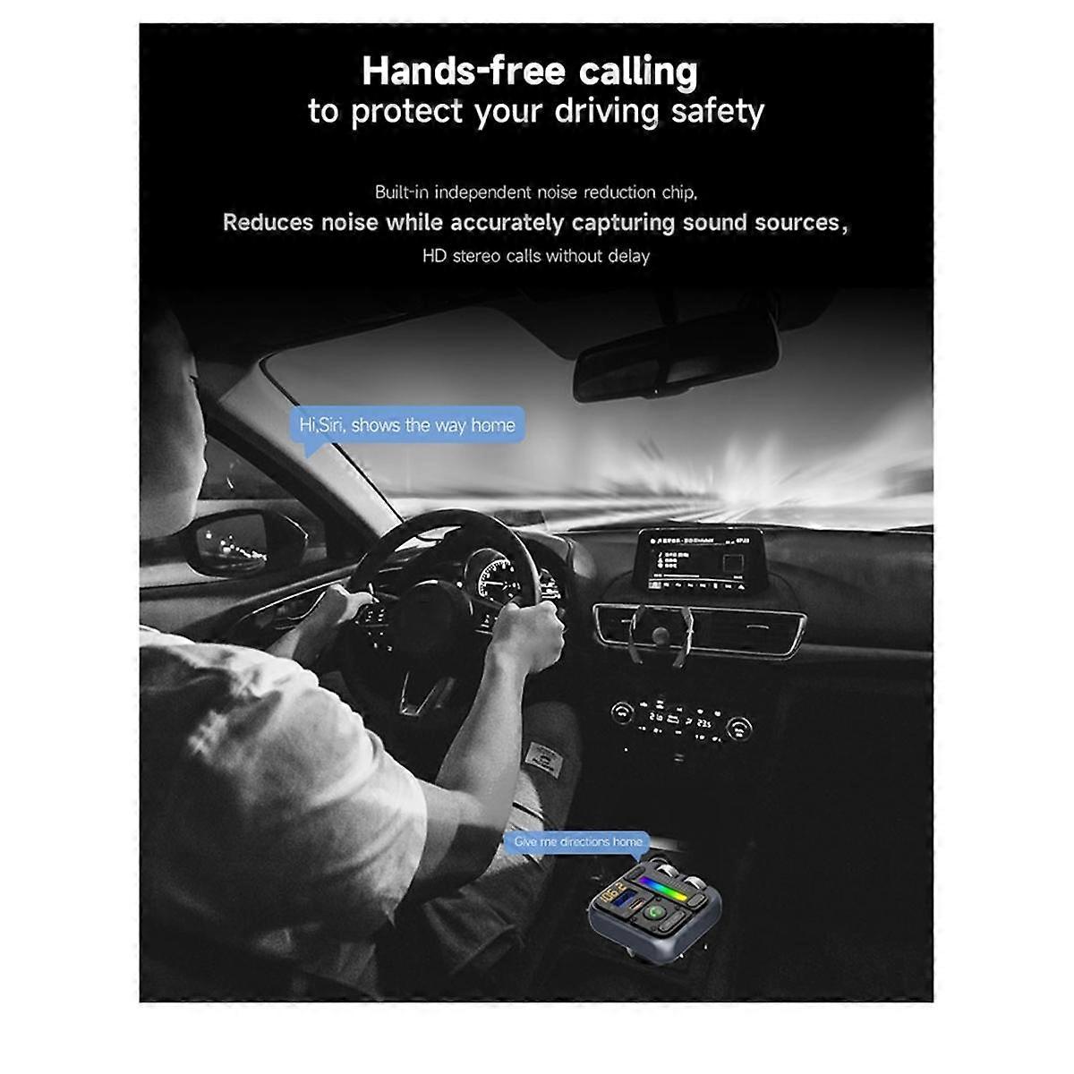 Bluetooth 5.3 FM Transmitter Car Adapter Car Charger 42W PD30W HIFI Sound Effect Wireless Hands-Free Call USB MP3 Player
