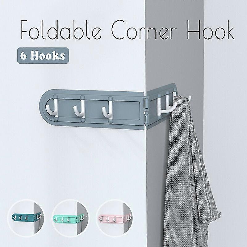 Foldable Wall Mount Punch Free Storage Rack With 6 Hooks Bathroom Kitchen Supplies