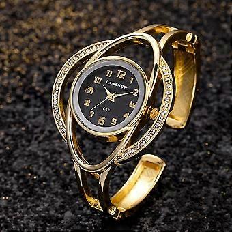 Cansnow Relogio Feminino Mode Guld Klocka Kvinnor Armring Armband Klockor Lyx Rostfritt Stål Damer Armbandsur Kvinnlig Klocka Guld Svart