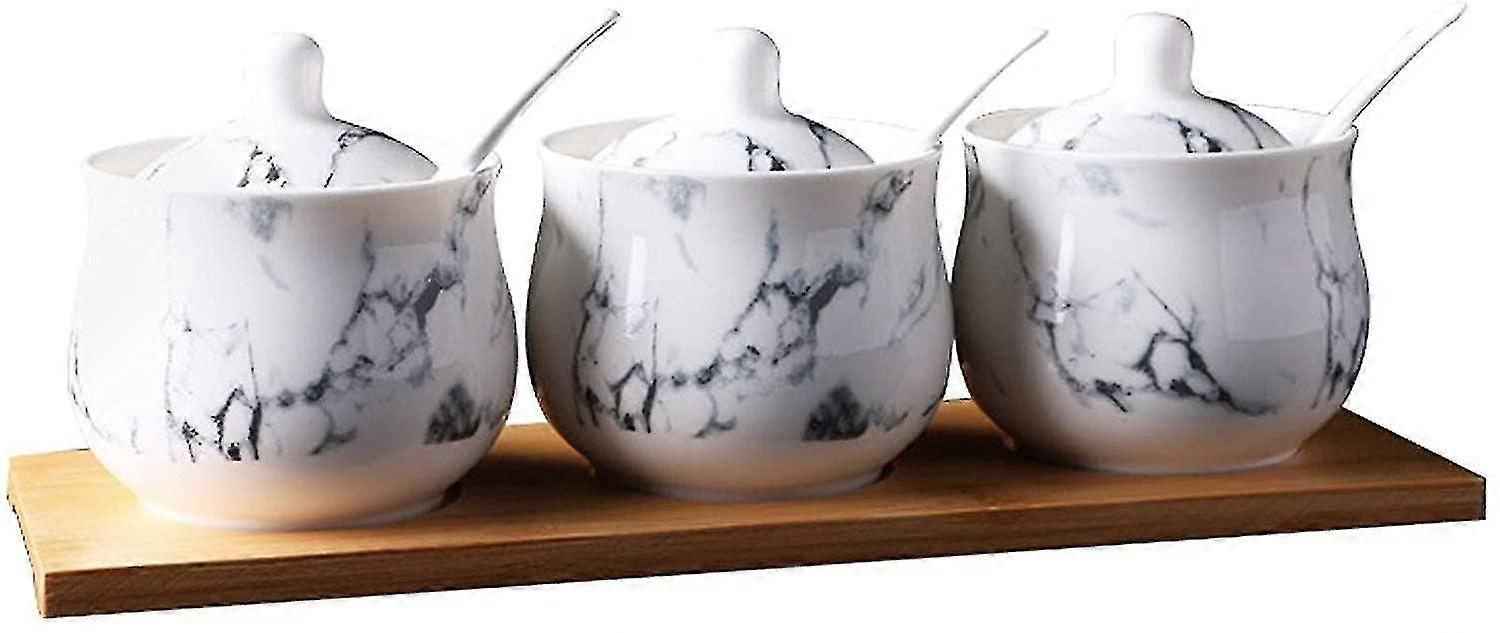 3 Pack Spice Jar With Spoon Serving Jars Seasoning Container, 8oz Marble Spice