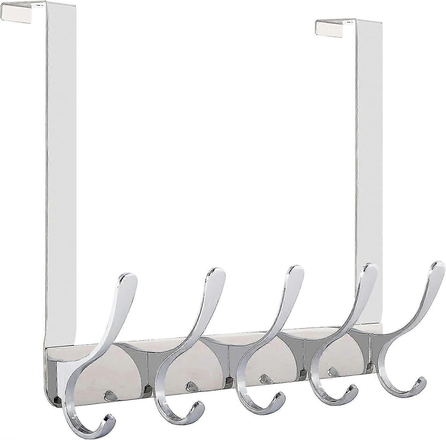 Over The Door Hook Rack, 5 Door Hooks For Clothes, Towels, Coat Rack Over The Door (silver)