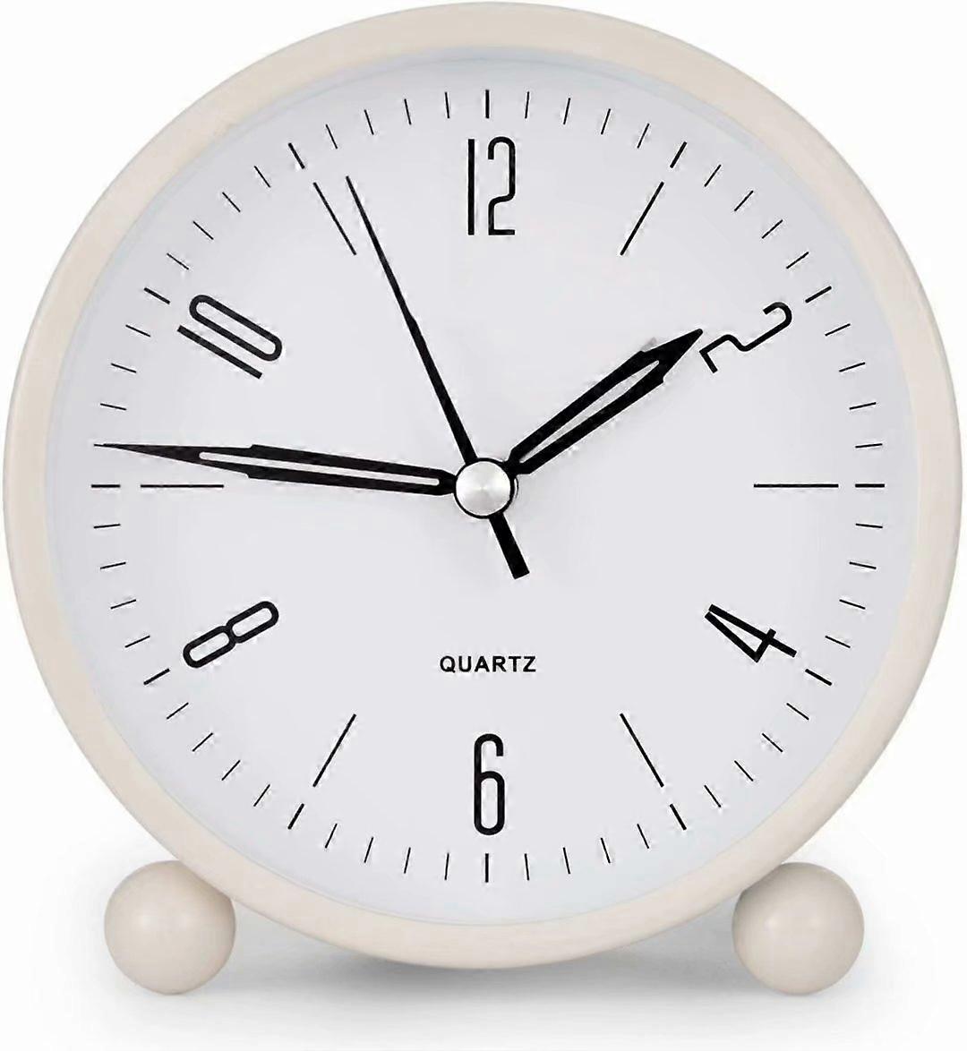 Men's Alarm Clock 4" Round Silent Analogue No Ticking Alarm Clock with Night Light Battery Operated Super Quiet Alarm ClockWhite