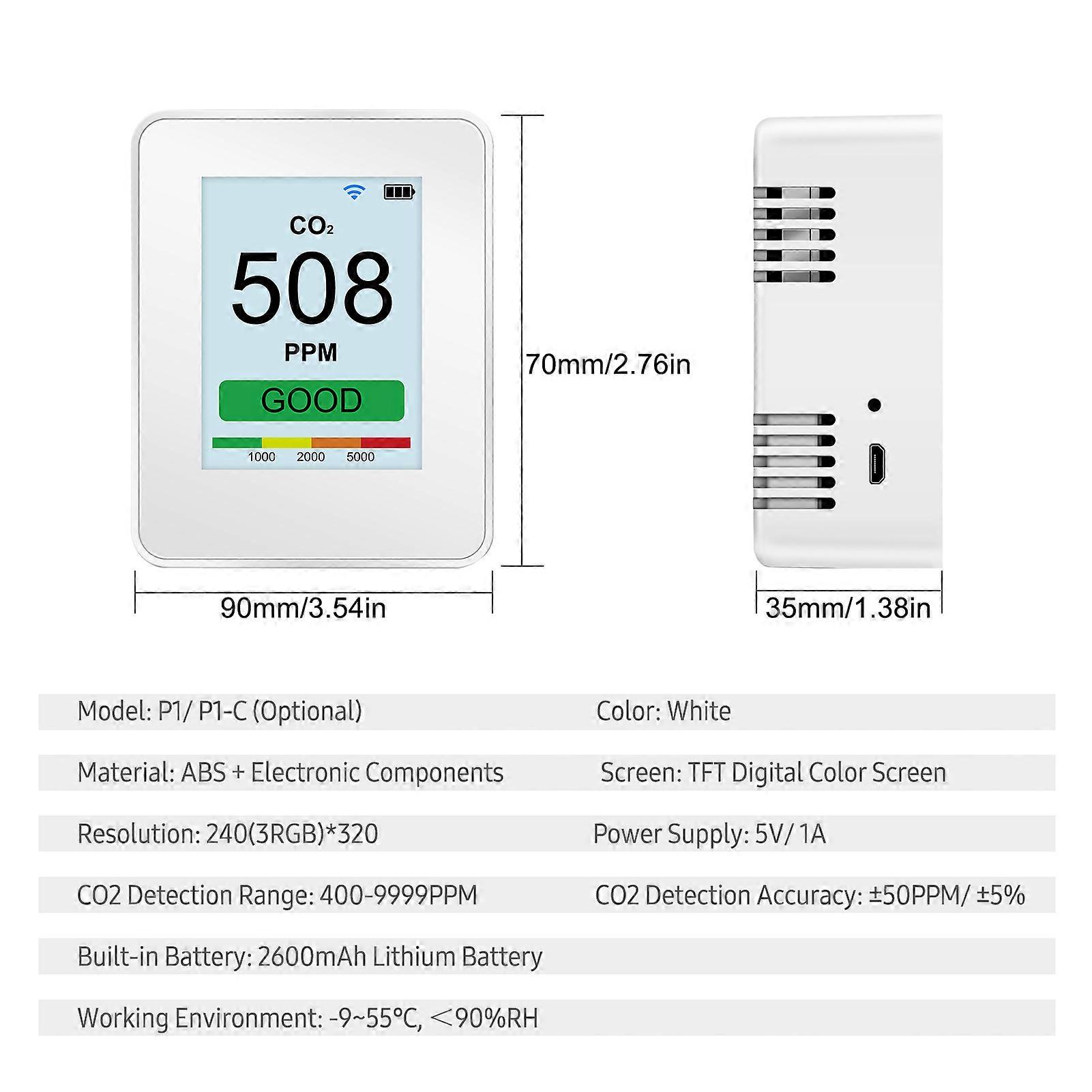 Air Quality Monitor Wifi CO2 PM2.5 PM1.0 PM10 Tester 0.3um/ 0.5m/ 1.0m/ 2.5m/ 5.0m/ 10um Dust Particle Counter CO2 Detector