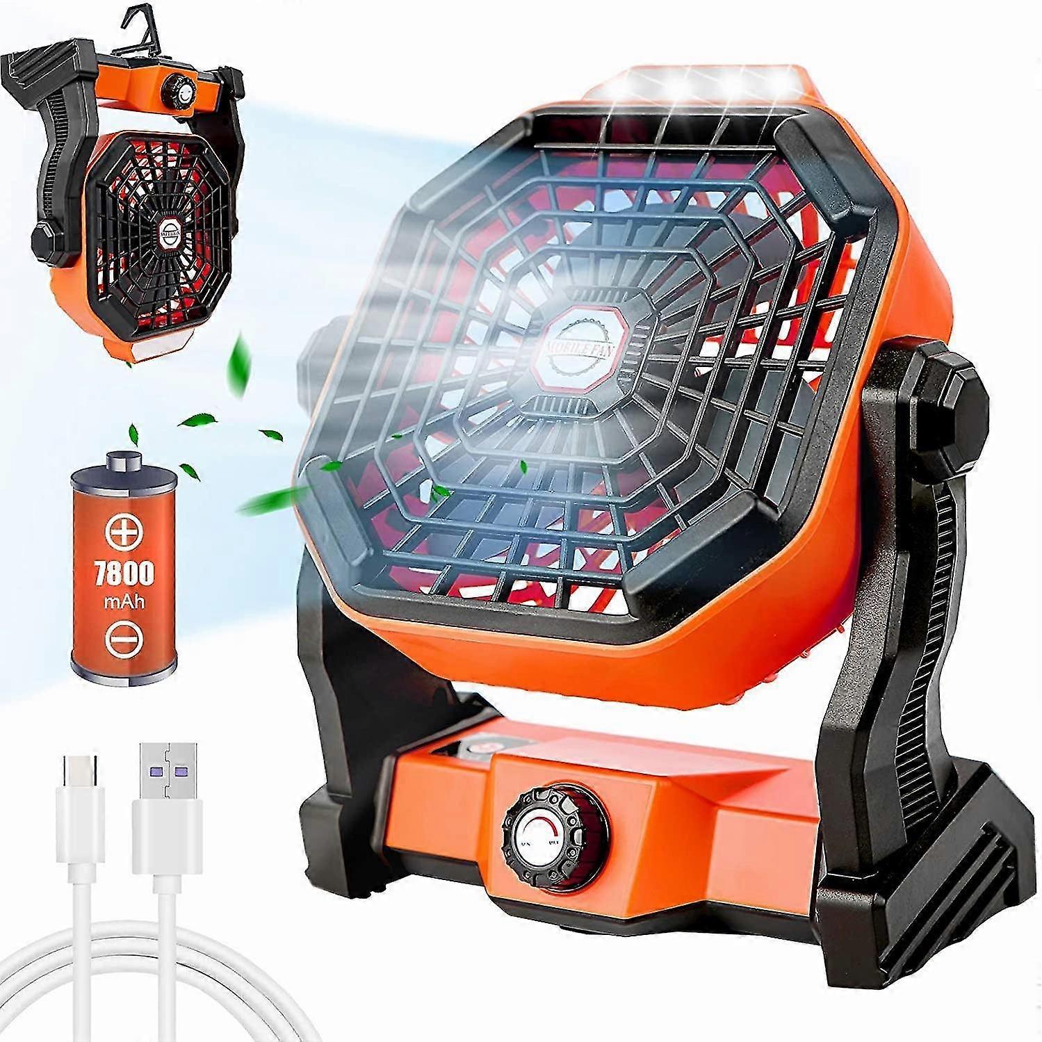 Usb movable portable rechargeable adjustable speed lantern camping fan with led lights for tent 7800mah battery operated powered luolv