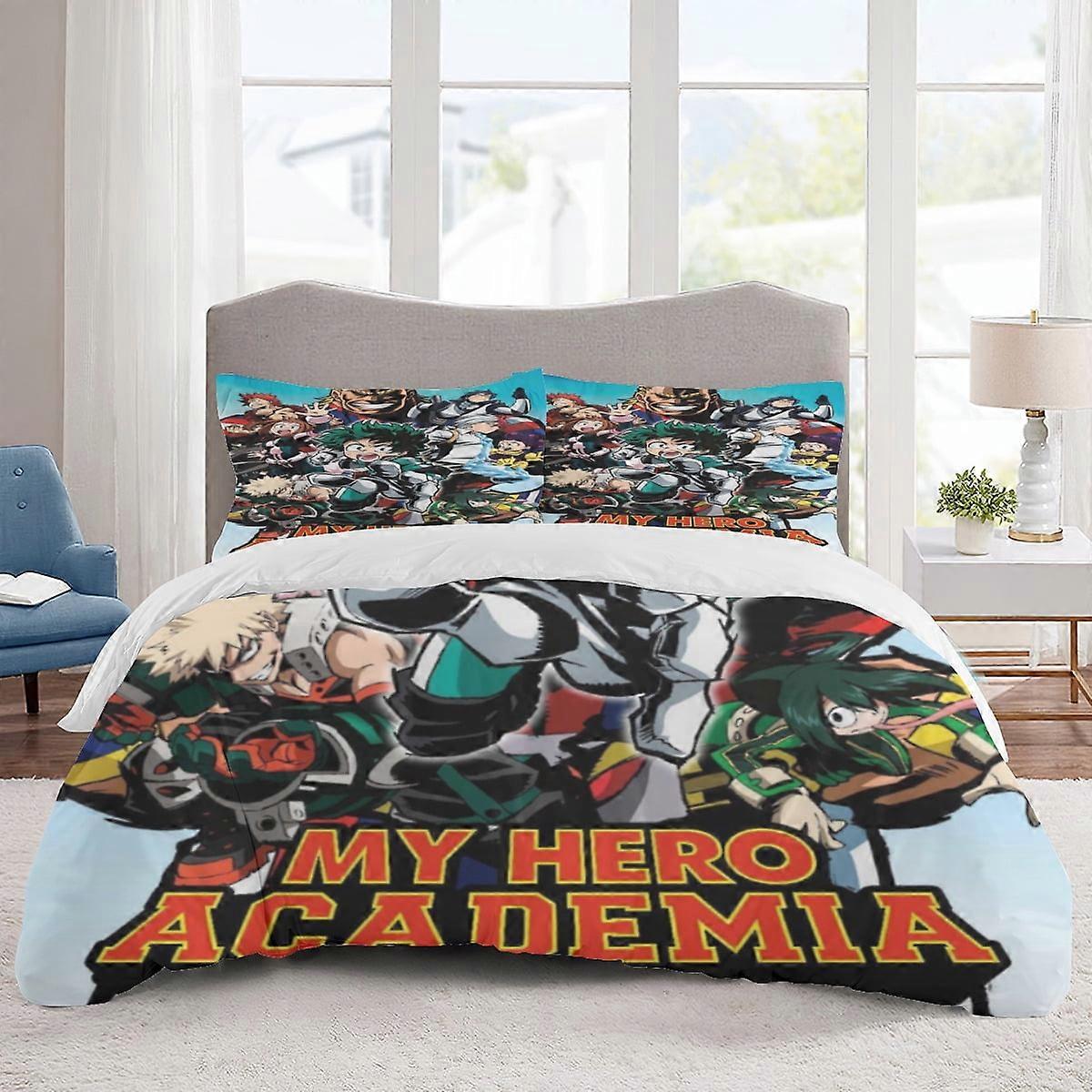 v965 Prześcieradła Pościel My hero academia Zestawy pościeli Poszwa na kołdrę Cartoon Lekkie 3-częściowe zestawy zakładów dla dzieci Chłopcy Dziewczęta (1 Poszwa na kołdrę i 2 Pillo