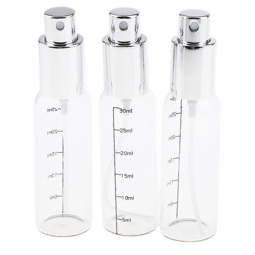 3Pcs Transparent Empty Glass Spray Bottle with Scale for Perfume Silver