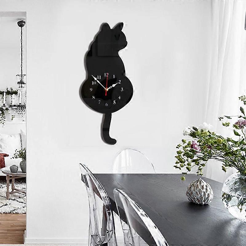 Creative Cat Shape Pendulum Wall Clock Decorative Acrylic Wall Clock with Swing Tail Home Decor