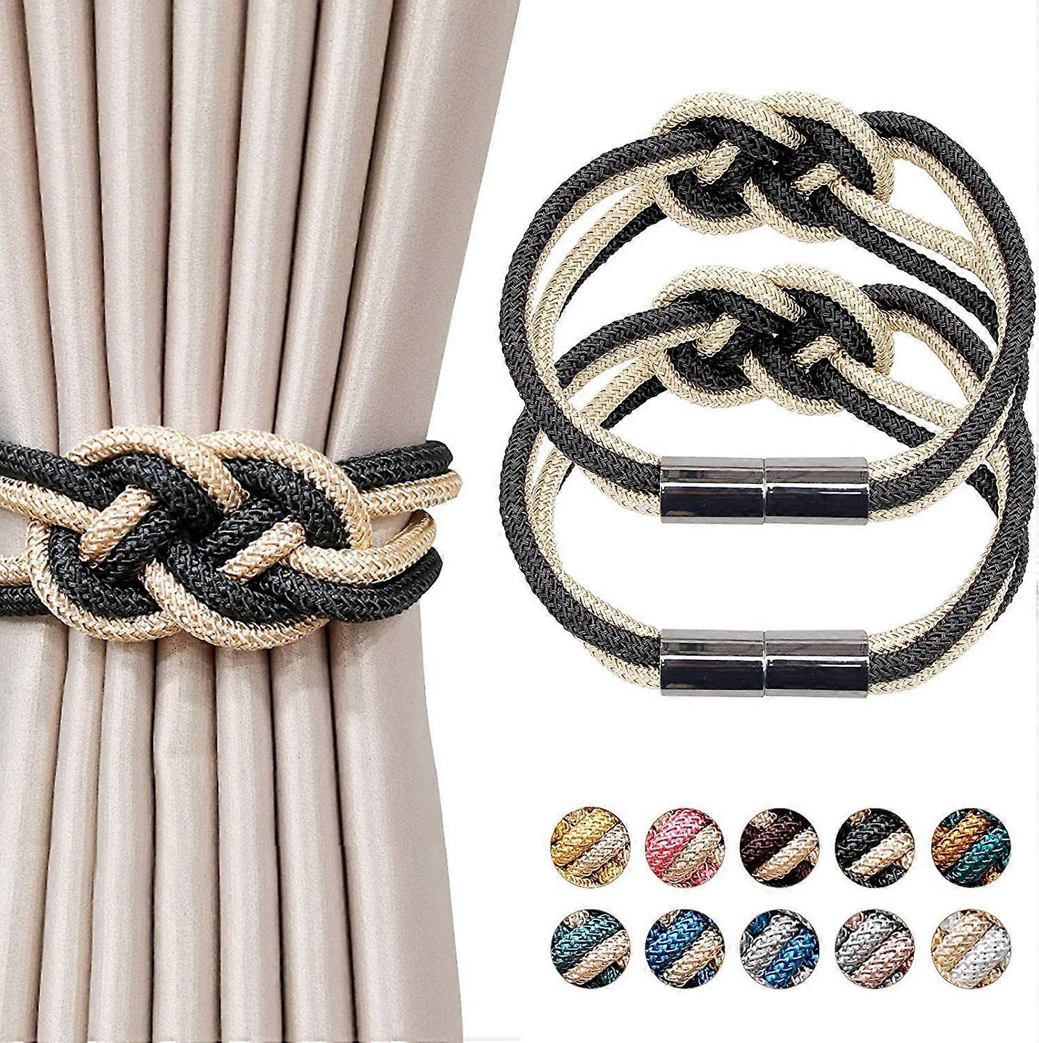 2 Pack Strong Magnetic Curtain Tiebacks Upgrade Nordic Simple Style Drape Tie Backs Double Color Weave Rope Knot Decorative Curtain Holdbacks for Home