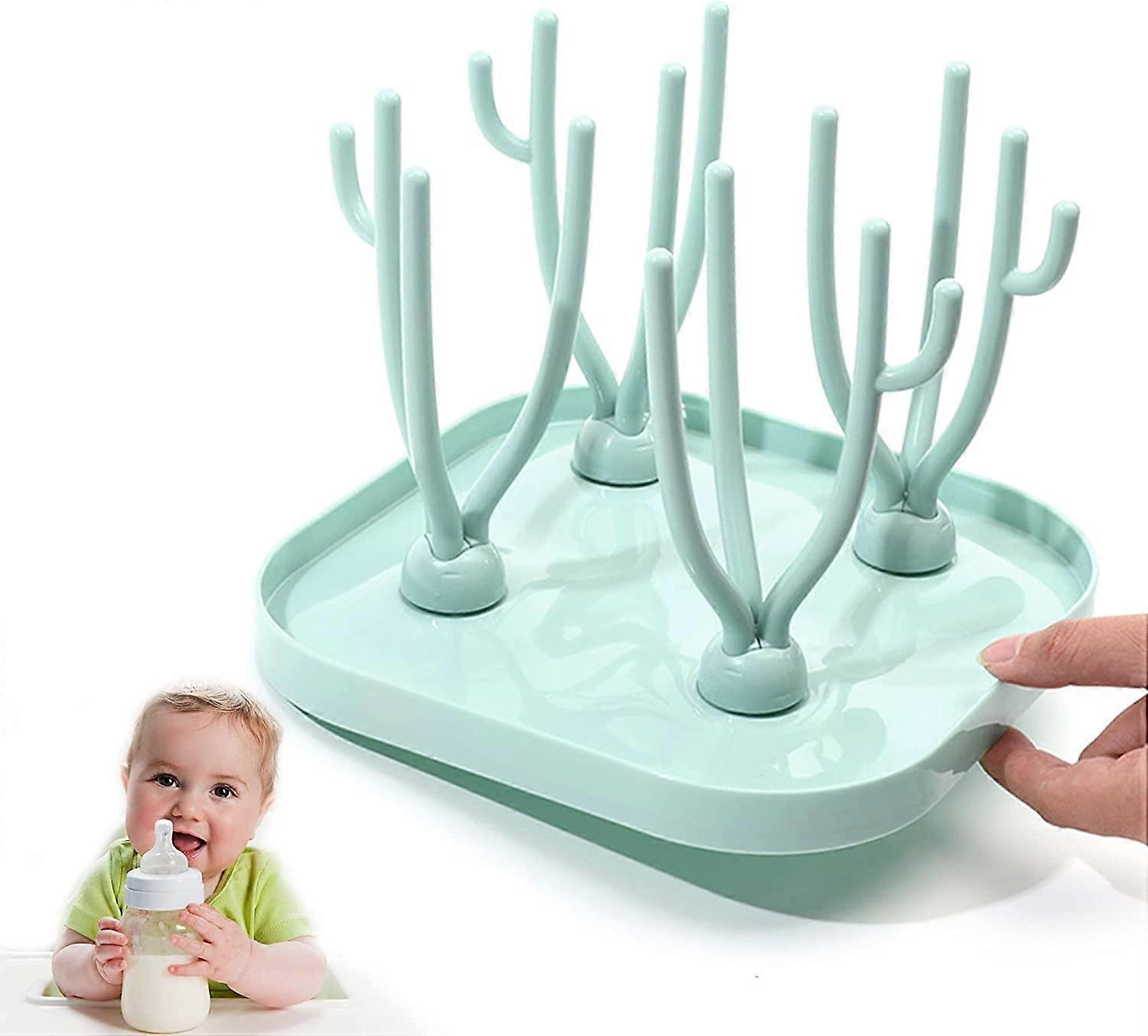Bottle holder, pacifier drainer, bottle dryer, bottle and nipple drainer, removable water collection tray, for drying bottle nipples (green)