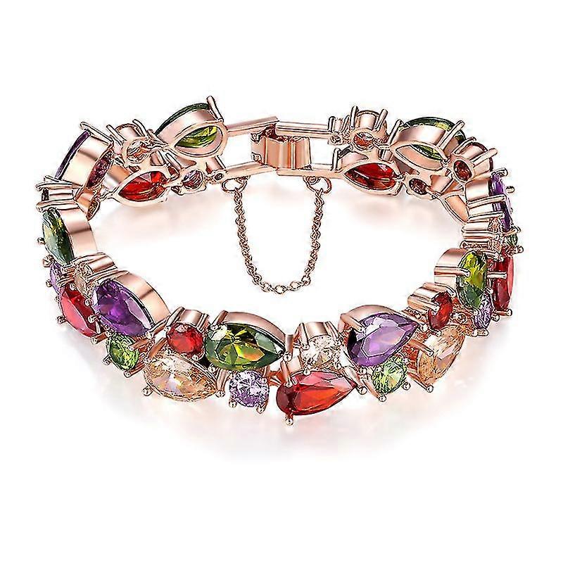 Luxury Colorful Rose Gold Plated Bracelet With Sparkling Cubic Zirconia Gemstone
