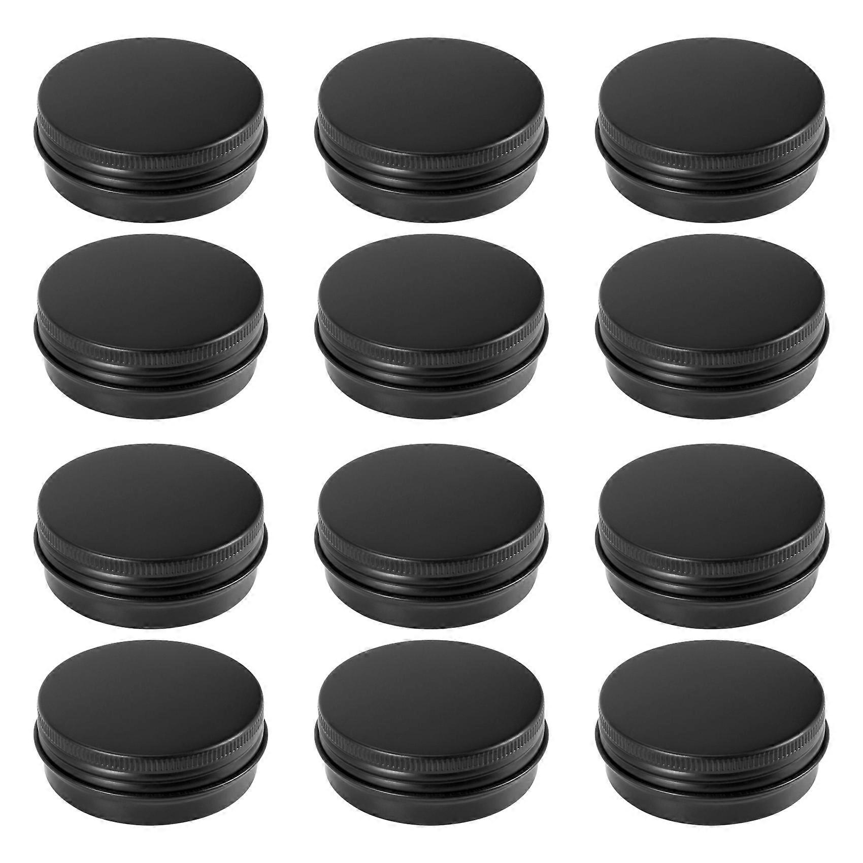 12Pcs 1Oz μαύρα βάζα κασσίτερου αργιλίου γύρω από τα κενά δοχεία αποθήκευσης μετάλλων δοχείων καπακιών βιδών για την οργάνωση των καλλυντικών μικρών στολιδιών κοσμημάτων