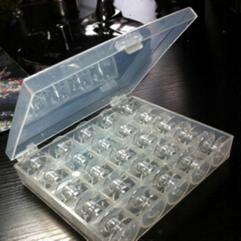 Empty Box With 25 Bobbins Sewing Machine Plastic Spools For Home Handwork Accessories Sewing Tools
