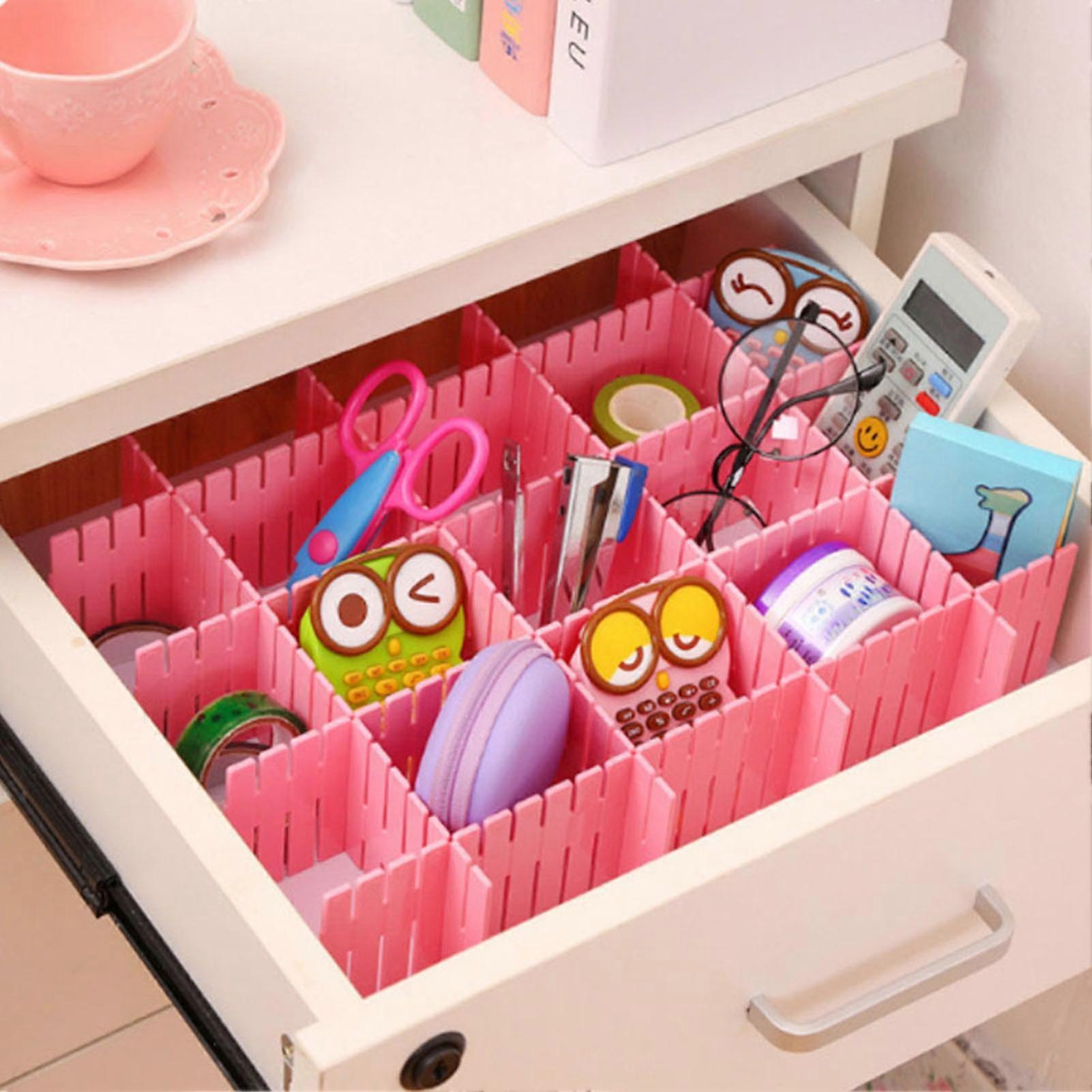 Adjustable Drawer Dividers Separators Pink Short Type DIY Plastic Drawer Organizer - 4Pcs